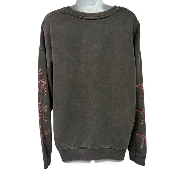 H.E.R. HER Charcoal Gray Pink Star Rhinestone Crew Neck Oversize Sweatshirt sz S - Picture 6 of 8